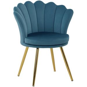 Fauteuil coquillage pieds métal doré velours bleu