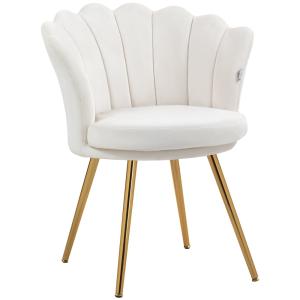 Fauteuil coquillage pieds métal doré velours crème