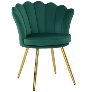 Fauteuil coquillage pieds métal doré velours vert