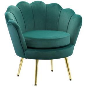 Fauteuil coquillage pieds métal doré velours vert foncé