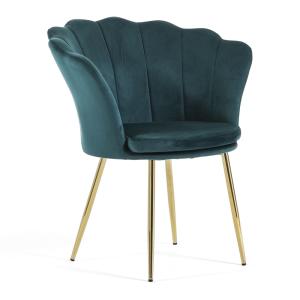Fauteuil coquillage velours bleu canard pieds or