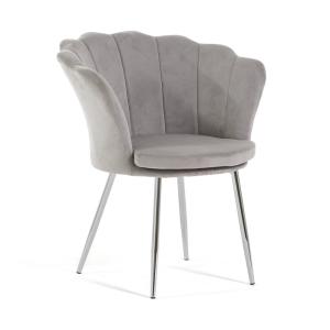 Fauteuil coquillage velours gris clair pieds argent