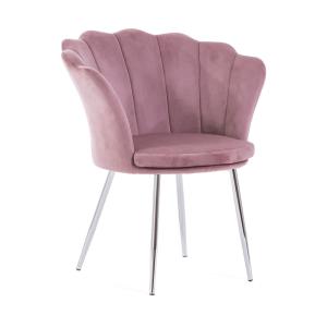 Fauteuil coquillage velours rose pieds argent