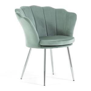 Fauteuil coquillage velours vert pieds argent