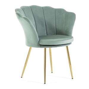 Fauteuil coquillage velours vert pieds or