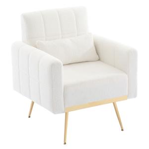 Fauteuil d'appoint velours teddy blanc avec coussin lombaire