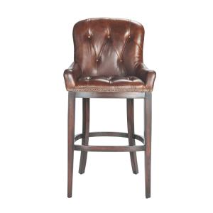 Fauteuil de bar en bois et cuir semi aniline