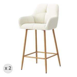 Fauteuil de bar en tissu Cozy Ecru et métal chêne (x2)