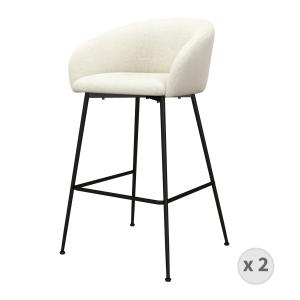 Fauteuil de bar en tissu Luxury Ecru et métal noir (x2)