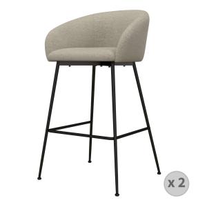 Fauteuil de bar en tissu Luxury Grège et métal noir (x2)