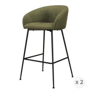 Fauteuil de bar en tissu Luxury Kaki et métal noir (x2)