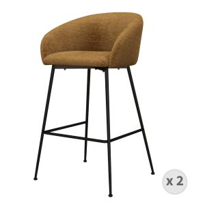 Fauteuil de bar en tissu Luxury Moutarde et métal noir (x2)