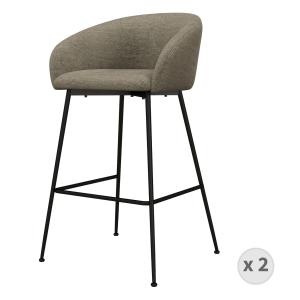 Fauteuil de bar en tissu Luxury Taupe et métal noir (x2)