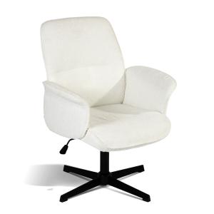 Fauteuil de bureau avec accoudoirs en tissu bouclette blanc