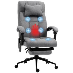 Fauteuil de bureau massant chauffant inclinable tissu gris