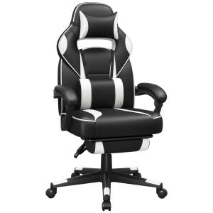 Fauteuil de bureau repose-pieds télescopique Noir et Blanc