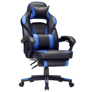 Fauteuil de bureau repose pieds télescopique Noir et Bleu