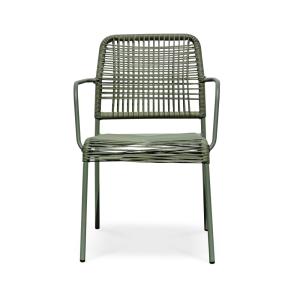 Fauteuil de jardin empilable en corde et acier vert olive