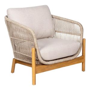 Fauteuil  de jardin en acacia et corde beige avec coussins