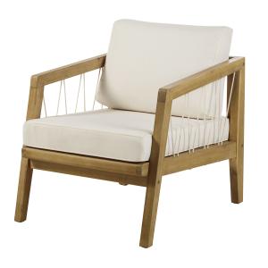 Fauteuil de jardin en acacia massif, corde et coussins écru…