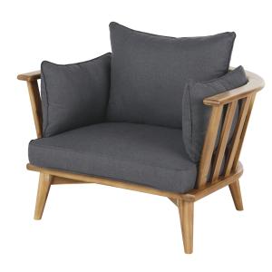 Fauteuil de jardin en acacia massif et coussins gris anthra…