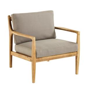 Fauteuil de jardin en acacia massif et coussins taupe