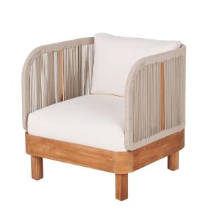 Fauteuil de jardin en bois de teck et corde beige et coussi…