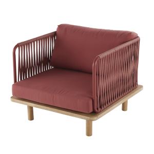 Fauteuil de jardin en corde tressée terracotta et acacia ma…