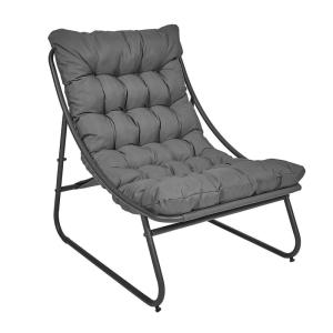 Fauteuil  de jardin en métal et textilène gris avec coussin…