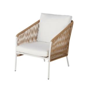 Fauteuil de jardin en résine recyclée beige et métal blanc…