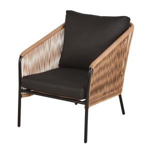 Fauteuil de jardin en résine recyclée beige et métal noir