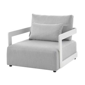 Fauteuil de jardin en tissu gris clair et aluminium blanc