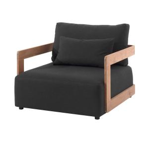 Fauteuil de jardin en tissu gris foncé et teck