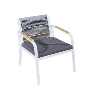 Fauteuil de jardin polyrotin, acier, polyester blanc et gris