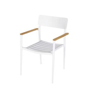 Fauteuil de jardin professionnel en aluminium blanc et teck