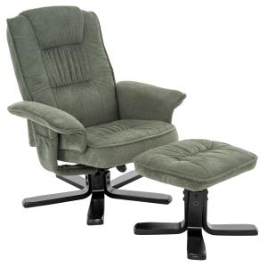 Fauteuil de relaxation avec repose-pieds en tissu vert/noir