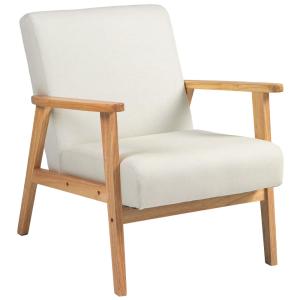 Fauteuil de relaxation cadre en bois revêtement en lin crèm…