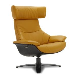 Fauteuil de relaxation en cuir jaune et chêne noir