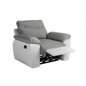 Fauteuil de relaxation manuel en tissu et simili - Blanc/Gr…