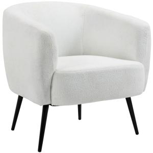 Fauteuil de salon arrondi design tissu bouclette blanc