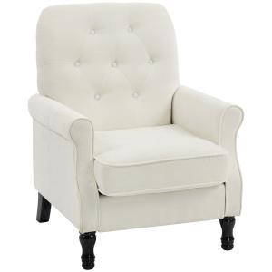 Fauteuil de salon assise rembourrée tissu en lin crème