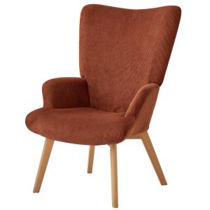 Fauteuil de salon en bois massif et velours côtelé terracot…