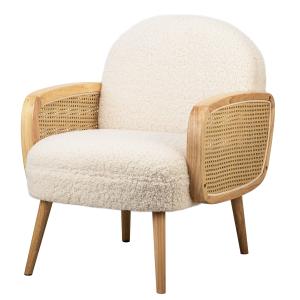 Fauteuil de salon en cannage et bouclettes blanches