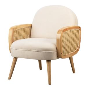 Fauteuil de salon en cannage et velours beige