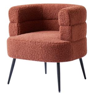 Fauteuil de salon en métal et bouclette terracotta