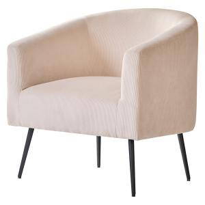 Fauteuil de salon en métal et velours côtelé beige