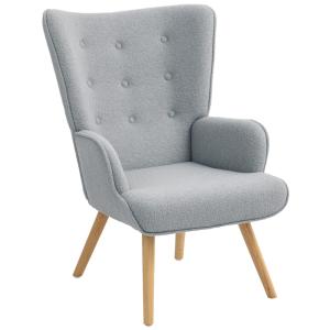 Fauteuil de salon pieds en bois tissu bouclette gris clair