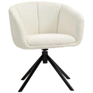 Fauteuil de salon pivotant 360° tissu effet touffetage crèm…