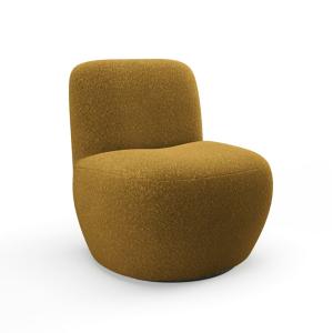 Fauteuil de salon pivotant en bouclette moutarde