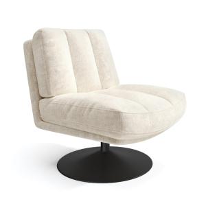 Fauteuil de salon pivotant pied noir velours texturé écru